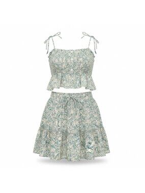 Papercrane Womens Green Floral Two-Piece Crop Top & Skirt Set Size M